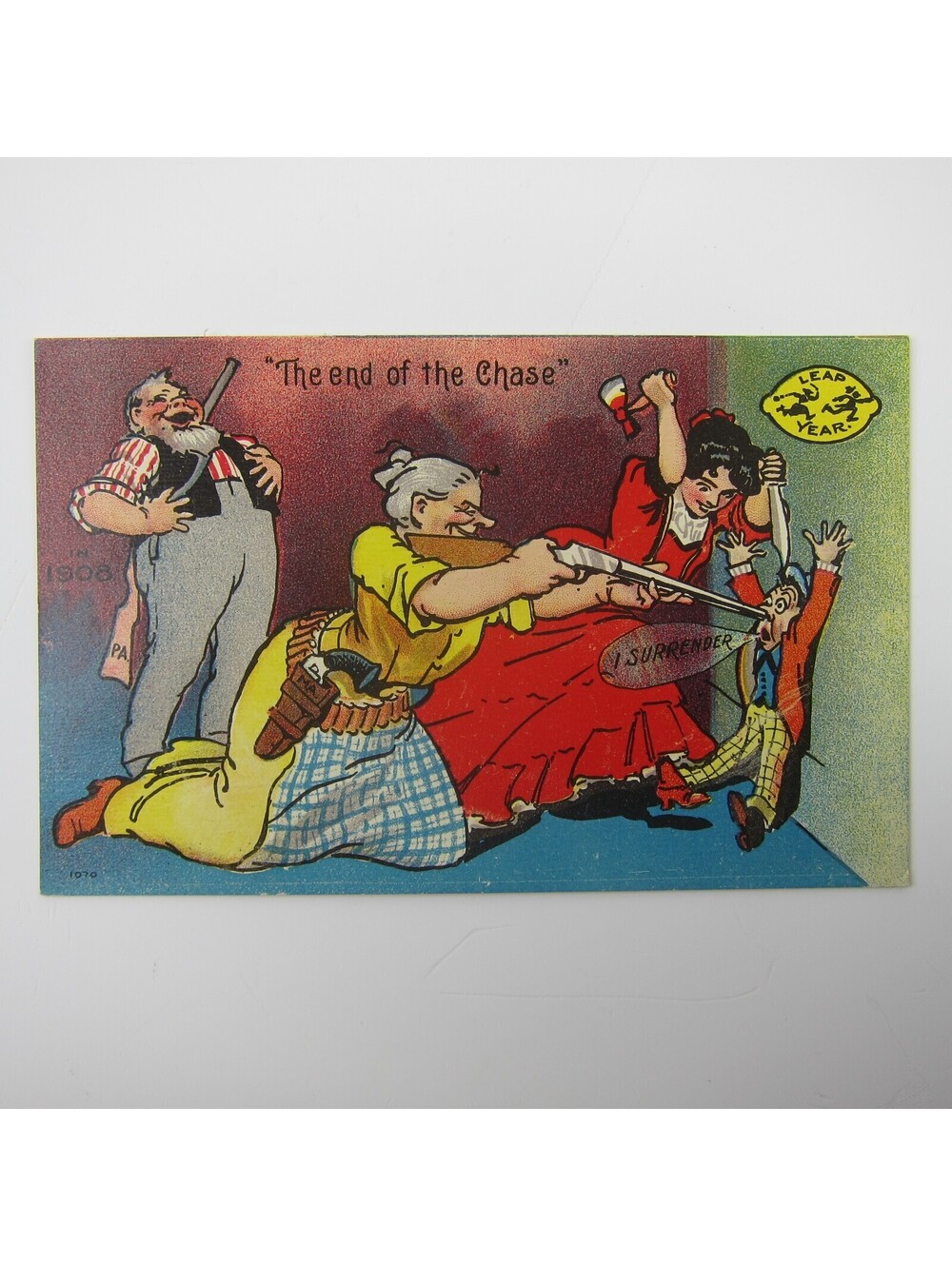 Leap Year End Chase Women Hunt Men Marriage Riffle Humor Unposted Antique 1908